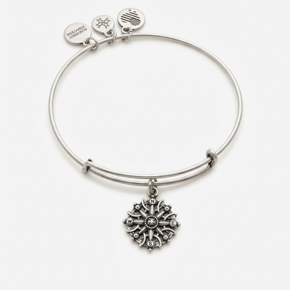 Alex and Ani Silver Compass Charm Bangle Bracelet
